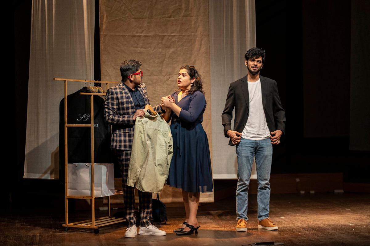 Tavish Bhattacharya (L), Shikha Talsania (C) and Aditya Rawal during rehearsals of the play As Bees in Honey Drown.